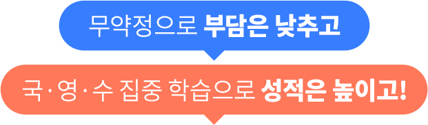 무약정으로 부담은 낮추고, 국·영·수 집중 학습으로 성적은 높이고!